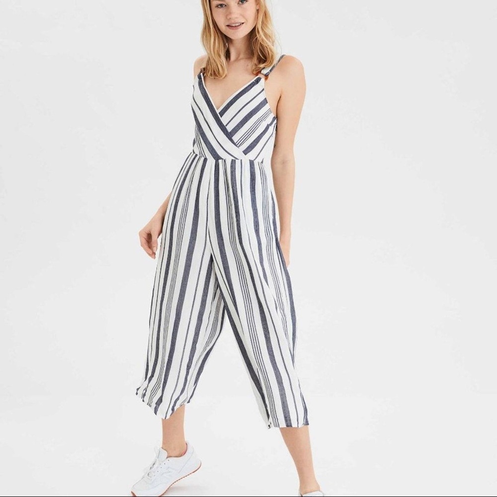 American Eagle striped wrap front jumpsuit
